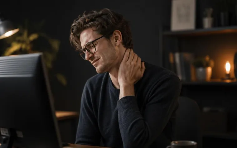 Office worker holding their neck in pain at a desk